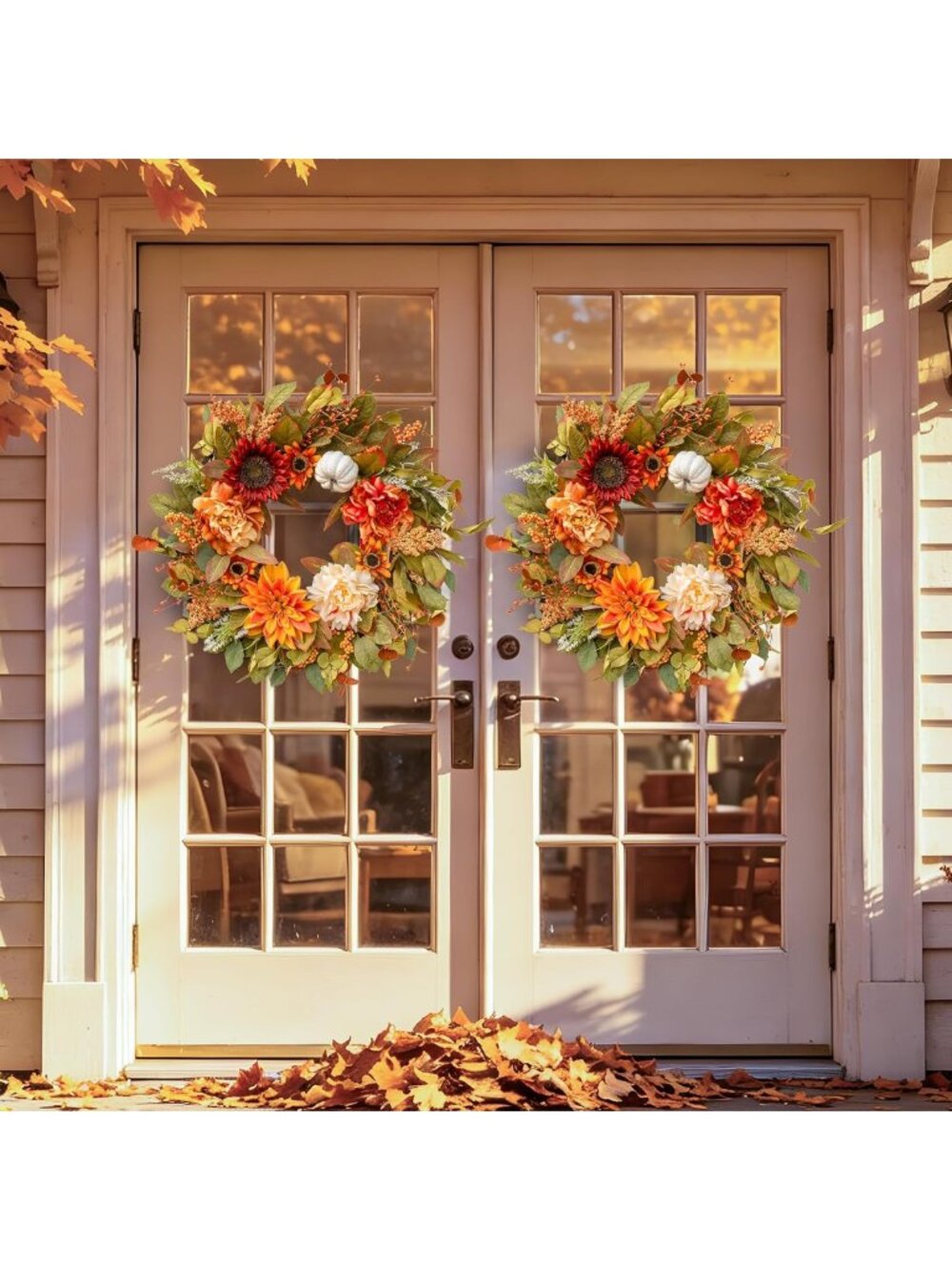 24-Inch Autumn Wreath for Front Door - Fall Decor with Peonies & Foliage - Picture 4 of 8
